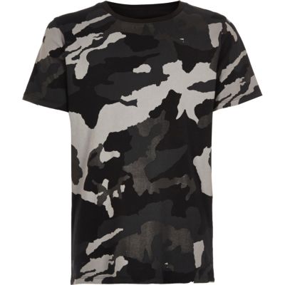 Boys black metallic camo print T-shirt